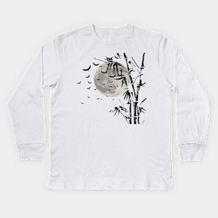 Scary Halloween With Spooky Vampire And Moon In Bamboo Tree Kids Long Sleeve T-Shirt